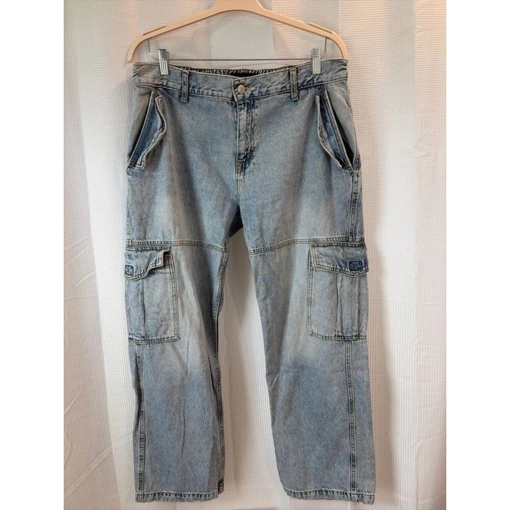 Aéropostale Y2K Low Rise Cargo Jeans XL Light Wash Baggy Wide Leg